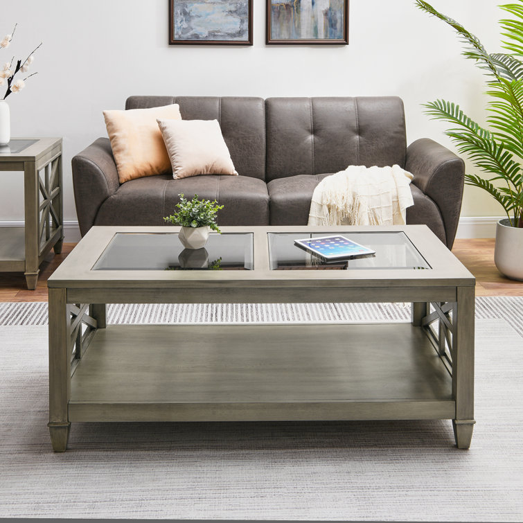 Gracie Oaks Solid Wood Coffee Table With Tempered Glass Top